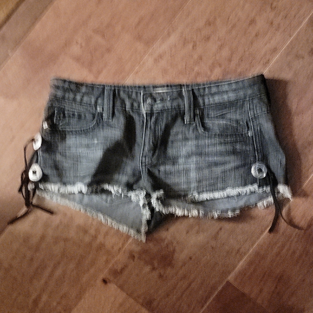 Frankie B. Charcoal Jean Shorts with Frayed Hem